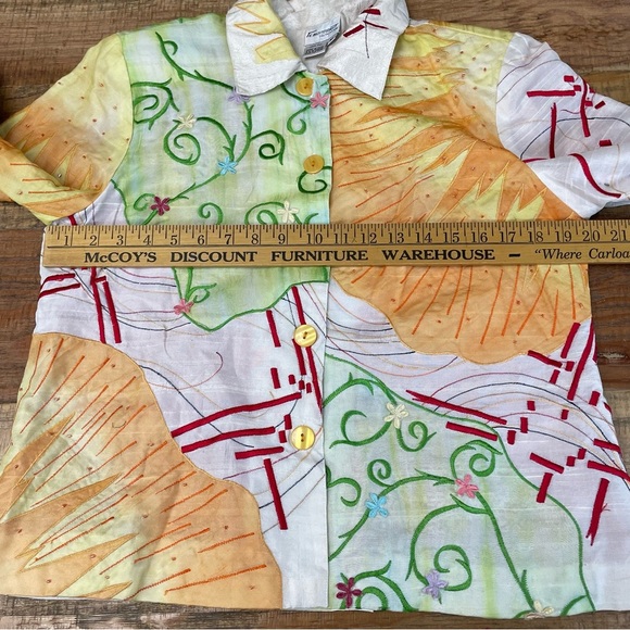 Vtg Florissant Medium New York Long Sleeve Embroidered Shirt Jacket Artsy Silk - Picture 6 of 12